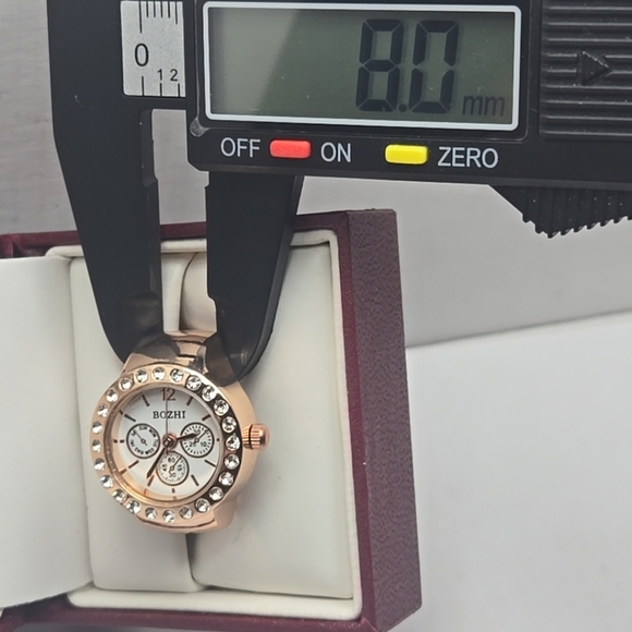 Womens Bozhi Ring Watch Rose Gold Tone Stone Bezel Stretch Band Working - Picture 5 of 14
